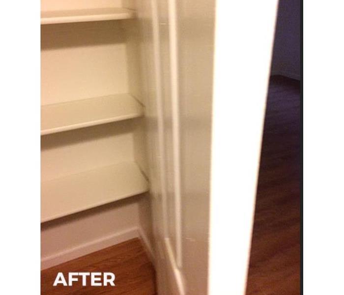 Hall way towel closet repaired from mold damage 