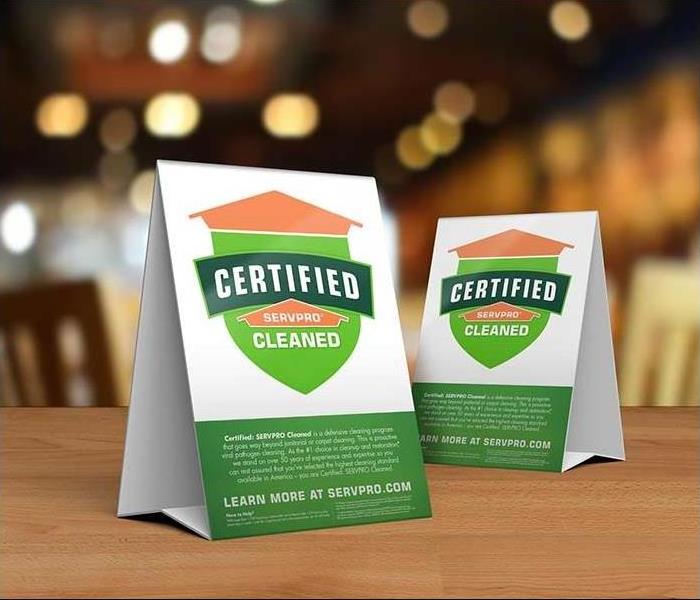 Certified: SERVPRO Cleaned table toppers 